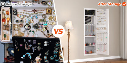 Mirror Jewelry Cabinet, 47.24" Tall Wall Mounted Jewelry Cabinet with Mirror and Light, Large Jewelry Armoire Organizer