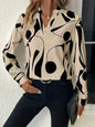 Plus Size Autumn New Women's Casual Graphic Print Notched Neck Blouse