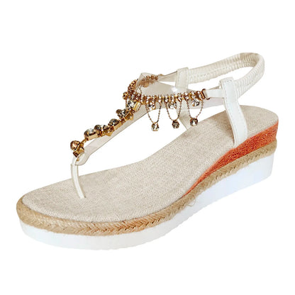 Womens Sandals Bohemian Rhinestone Wedge Heel Thick Sole Comfortable Sandals