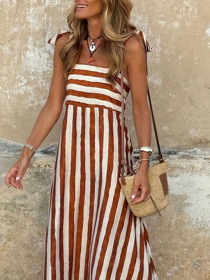 Striped Sleeveless A-Line Maxi Dress for Women, Boho Summer Casual Dress
