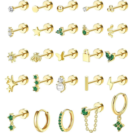 25 Pcs Surgical Steel Earrings for Sensitive Ears for Women Flat Back Studs