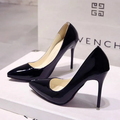 Nude Pumps Patent Leather Sexy Pointed Toe Thin Heel