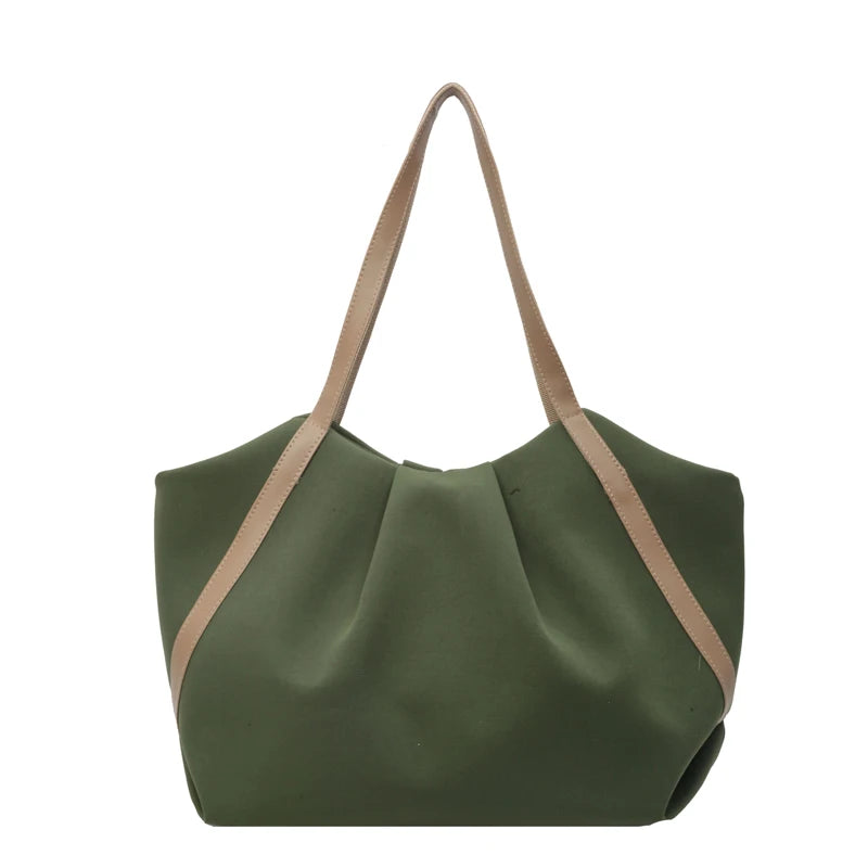 Women Work Tote Handbag Large Capacity Canvas Handheld Bag Contrast Color.