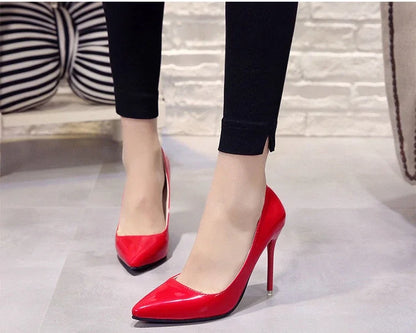 Nude Pumps Patent Leather Sexy Pointed Toe Thin Heel