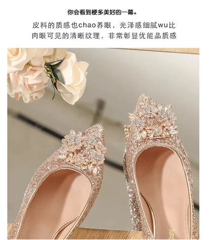 Womens High Heel Shoes Fad Elegant Crystal Pointed Toe Pumps