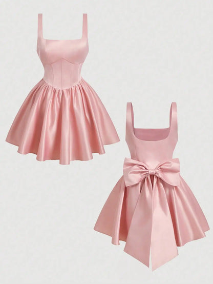 White Corset Mini Dress with Bow Detail,