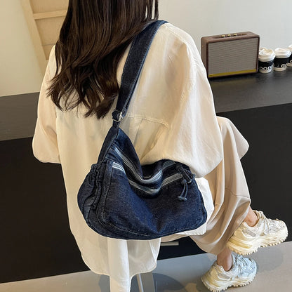 Women Casual Large Capacity Denim Messenger Bag Adjustable Strap