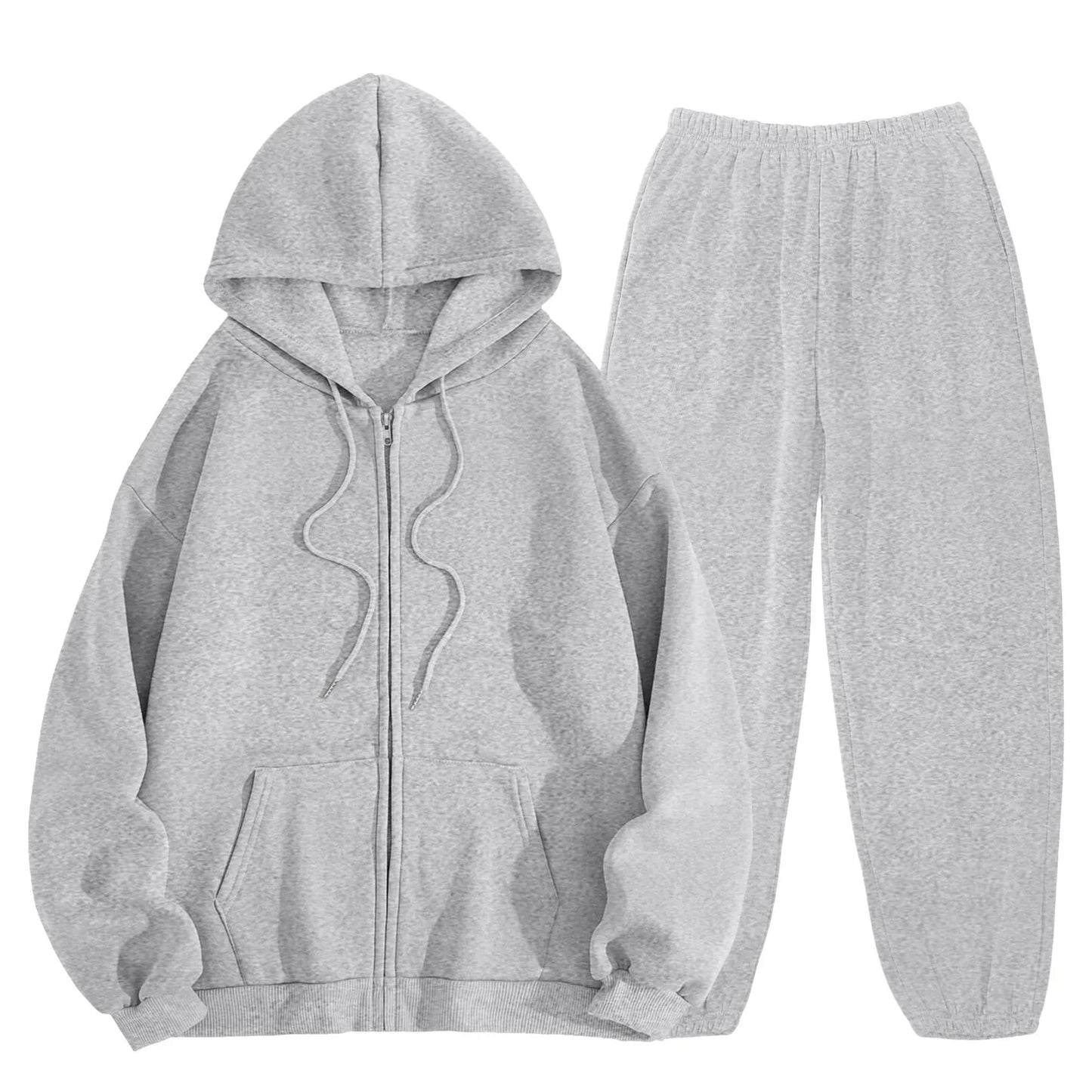 Women Long Sleeve Solid Color Hooded Sweatshirt and Pant