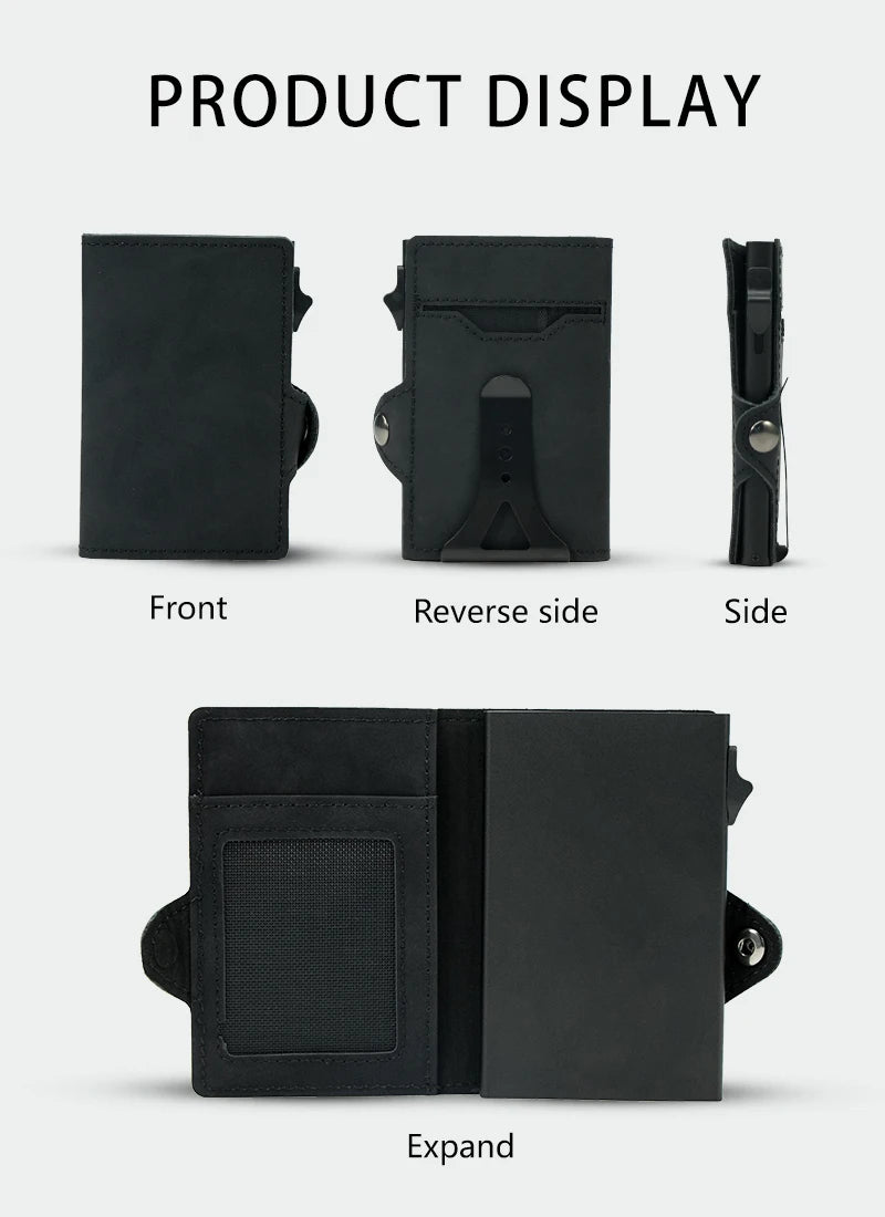 CASEKEY Top Quality Leather Cash Clip Wallet RFID NFC Protection Pop Up Metal Card Holder Case