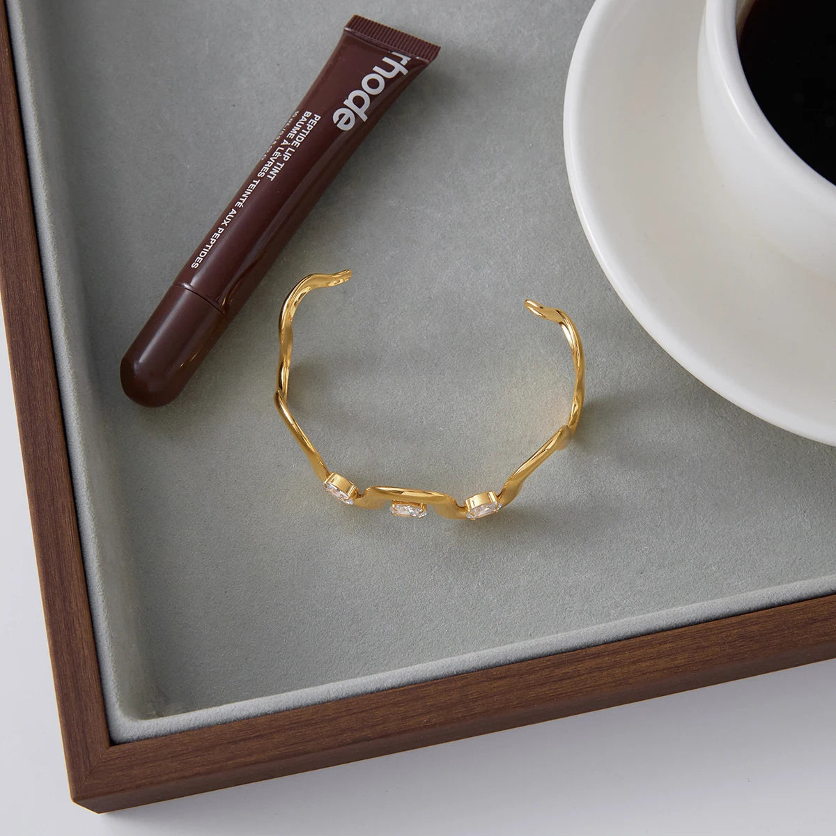 world Classic Trendy 18K Gold Color Plated Elliptical White Zircon Bracelets Waterproof Stainless-Steel Jewelry