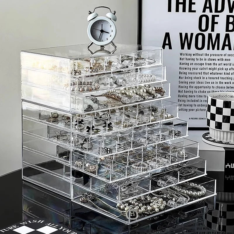 Large Capacity Multi-Layer Desktop Drawer Style Jewelry Box Earring Ring