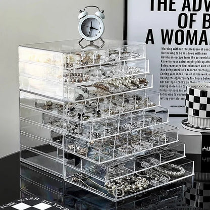 Large Capacity Multi-Layer Desktop Drawer Style Jewelry Box Earring Ring