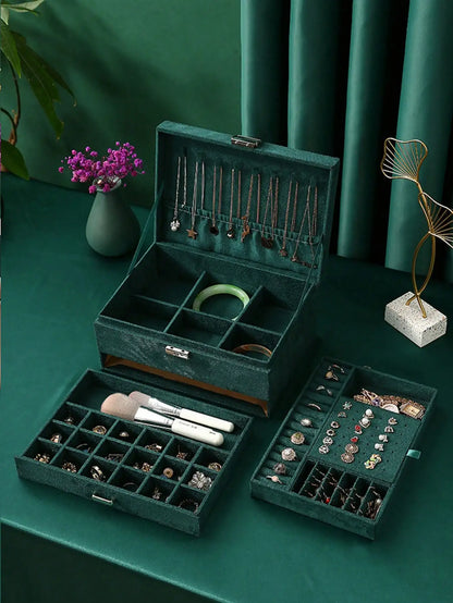 Luxury Dark Green Multi-Layer Jewelry Box
