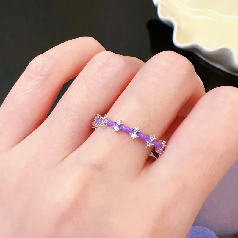 French Enamel Zircon Ring for Women, Adjustable Open Design,
