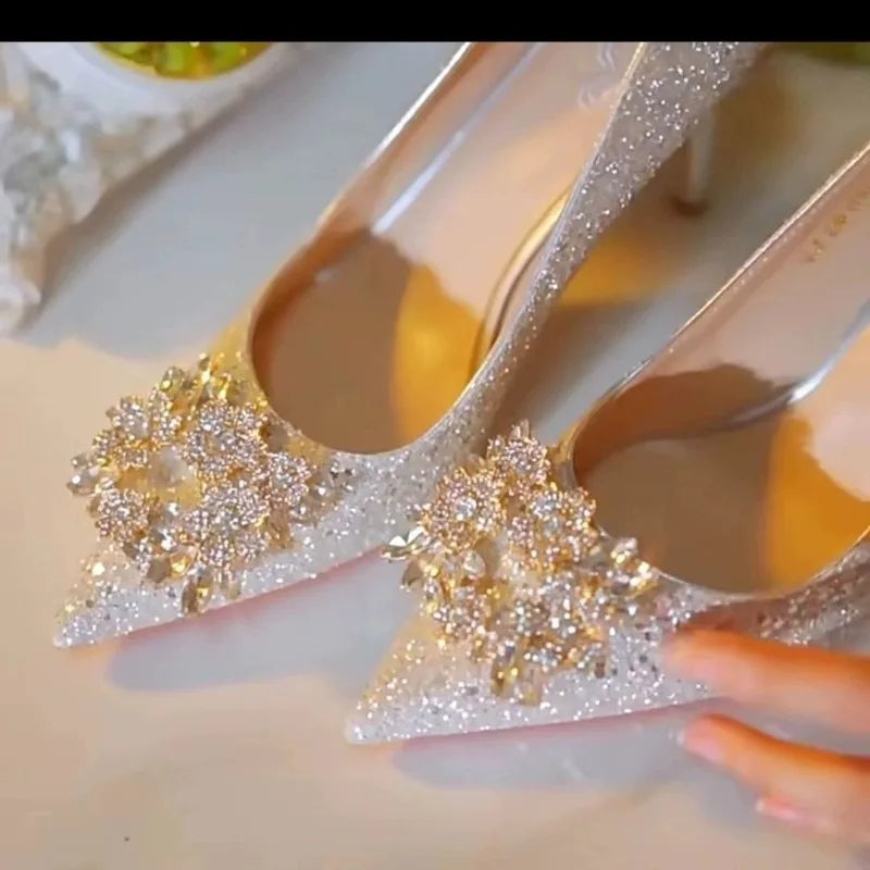 Womens High Heel Shoes Fad Elegant Crystal Pointed Toe Pumps