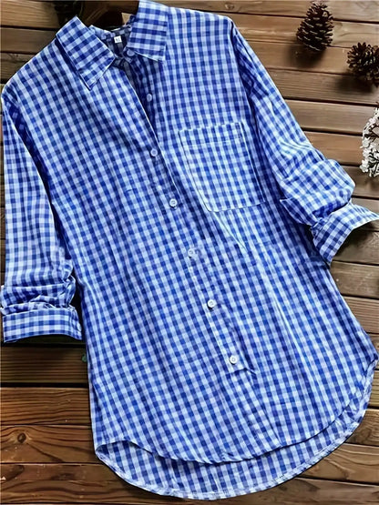 2025 New Gingham Turn-Down Collar Long Sleeve Shirt