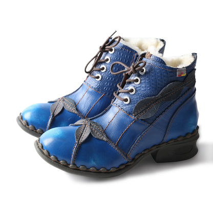 TMA EYES Women's Leather Oxford Ankle Boots Fleece Lined Bootie