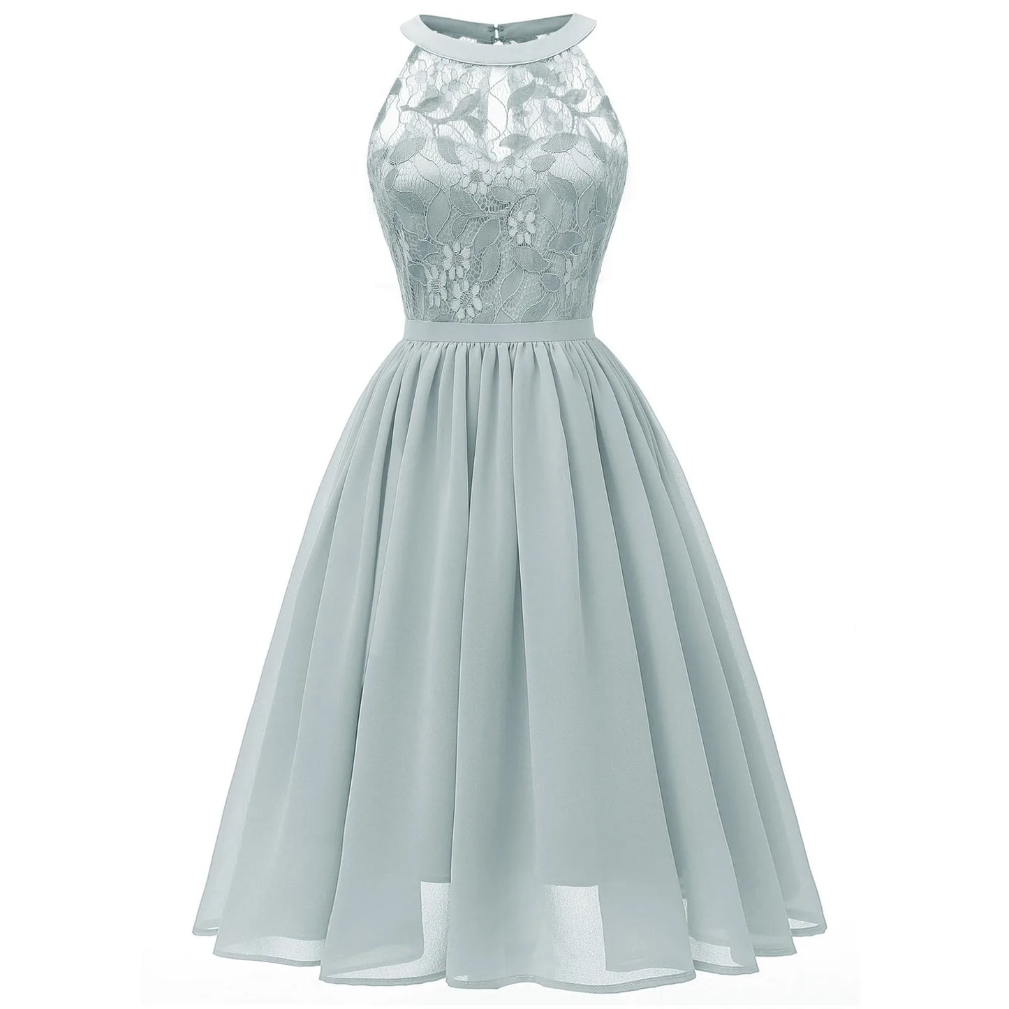 Women's Evening Dress Sexy Lace Chiffon Evening Gowns Ladies Sleeveless Robe Elegant Solid Cocktail Party Dresses Vestidos