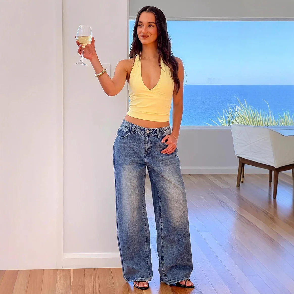 Heart Back Pocket Wide-Leg Jeans