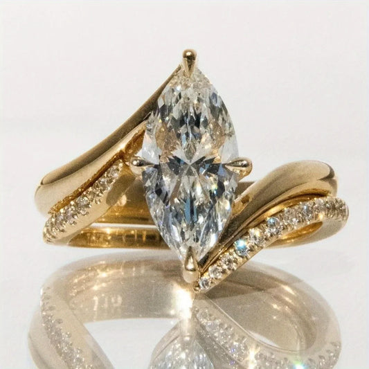 2PC 3CT Marquise Moissanite Set, S925 Sterling Silver Anniversary Stackable Rings