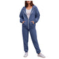 Women Long Sleeve Solid Color Hooded Sweatshirt and Pant