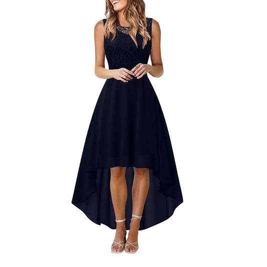 Bow Belt Elegant Irregular Length Women's Elegant Dress Sleeveless Chiffon