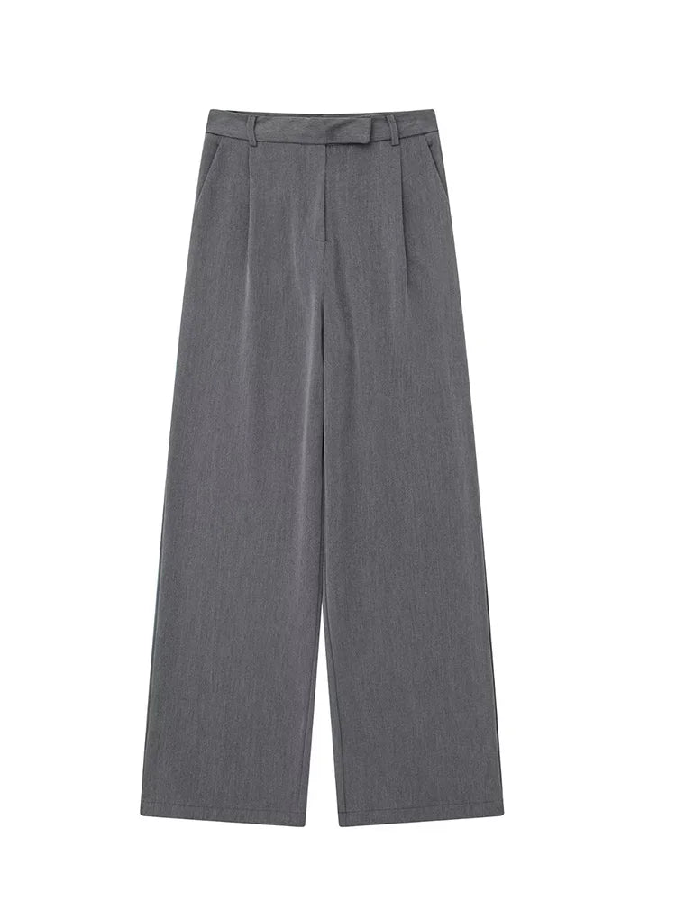 Willshela Women Fashion Solid Front Zipper Straight Pants High Waist Full Length