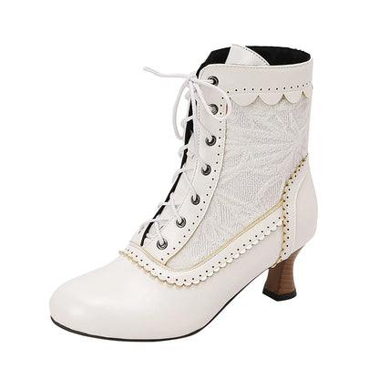Women's Fashionable Classic Low Heel Ankle Boots Wicker Wedges Lace Color Blocked