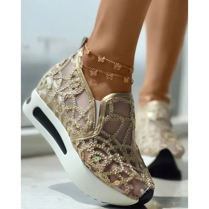 women's Muffin Sneakers Sequin Slip On Casual Shoes