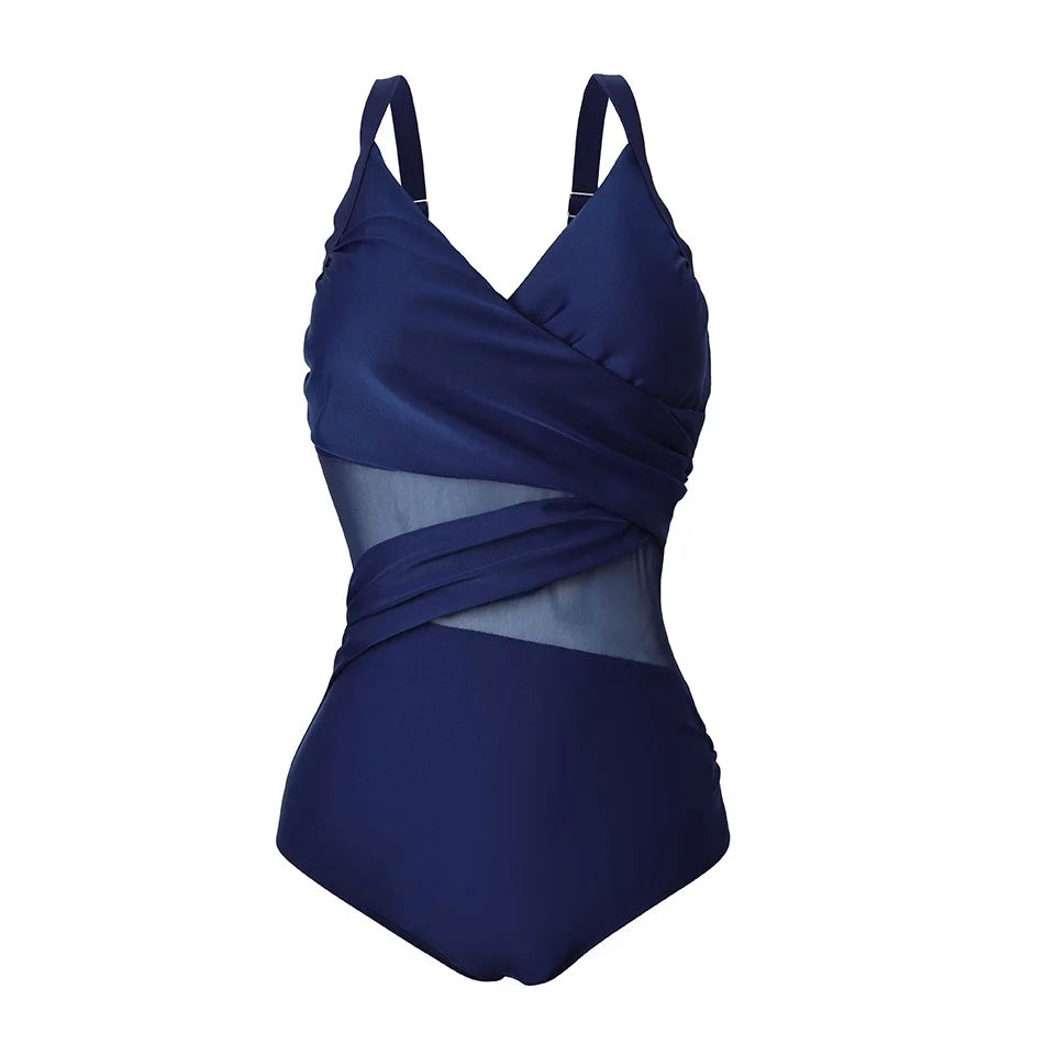 2025 New Sexy Plus Size One Piece Swimsuit Mesh Patchwork