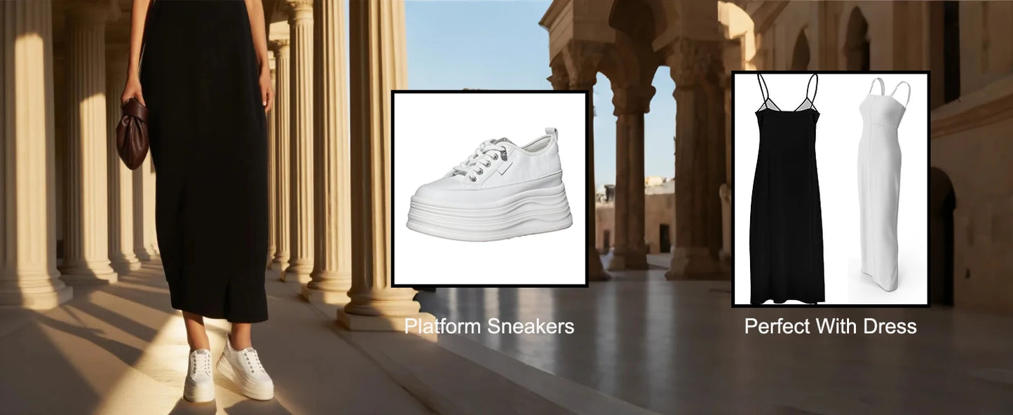 Koznoy 9cm 3-inch Wedge Heel Sneakers Microfiber Leather