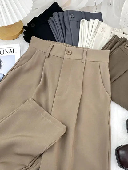 Fall Spring Black Suit Haren Pants Elastic High Waist Casual