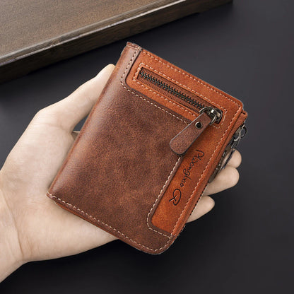 1pc Premium Retro Short Wallet Leather Zipper Durable Wallet