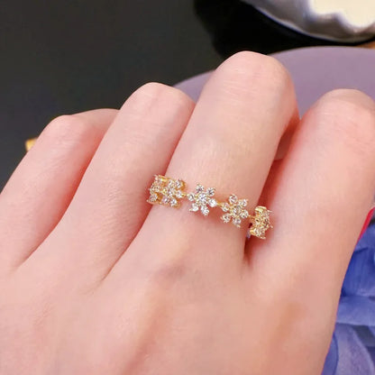 French Enamel Zircon Ring for Women, Adjustable Open Design,