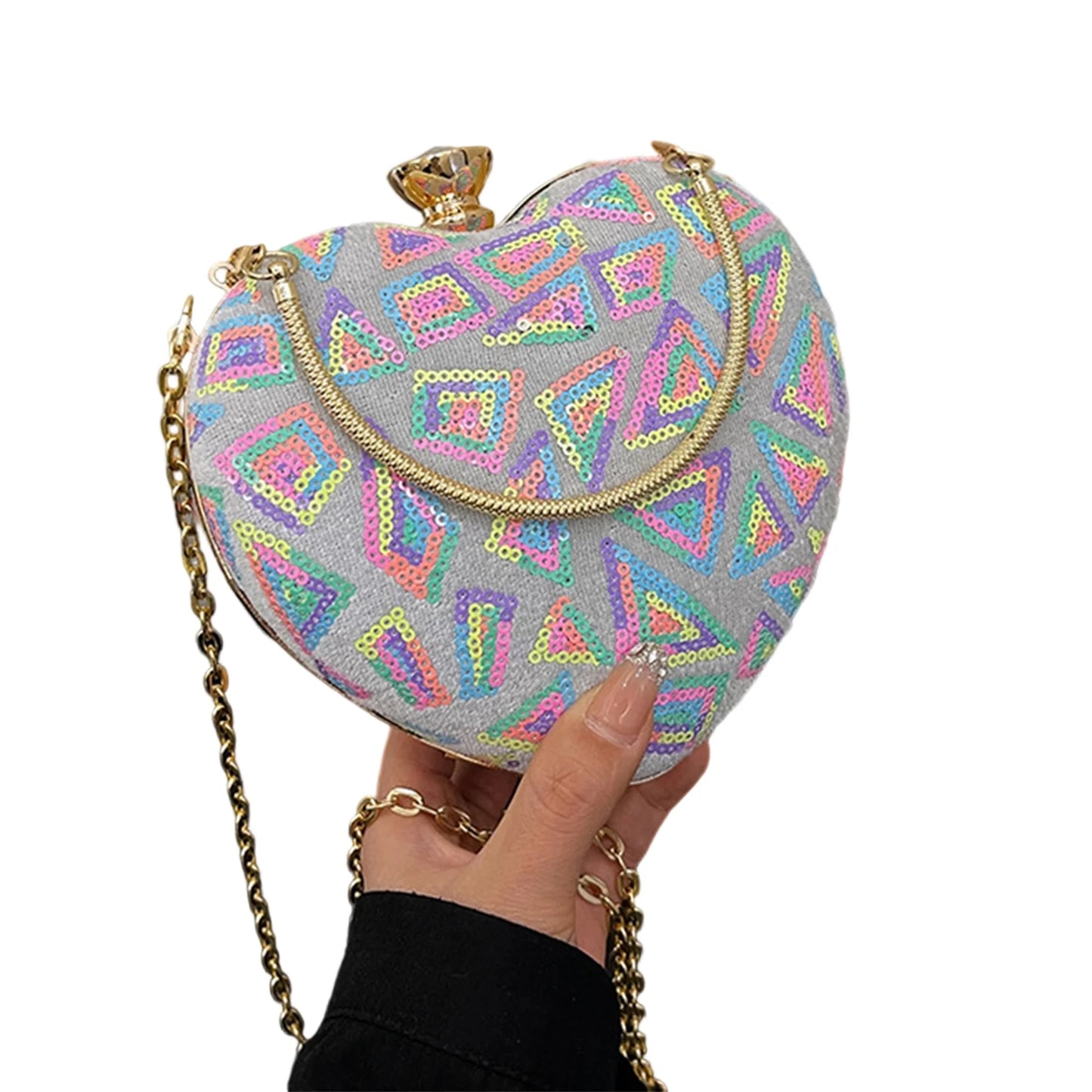 Elegant Rhinestone Embellished Heart Shaped Clutch Purse