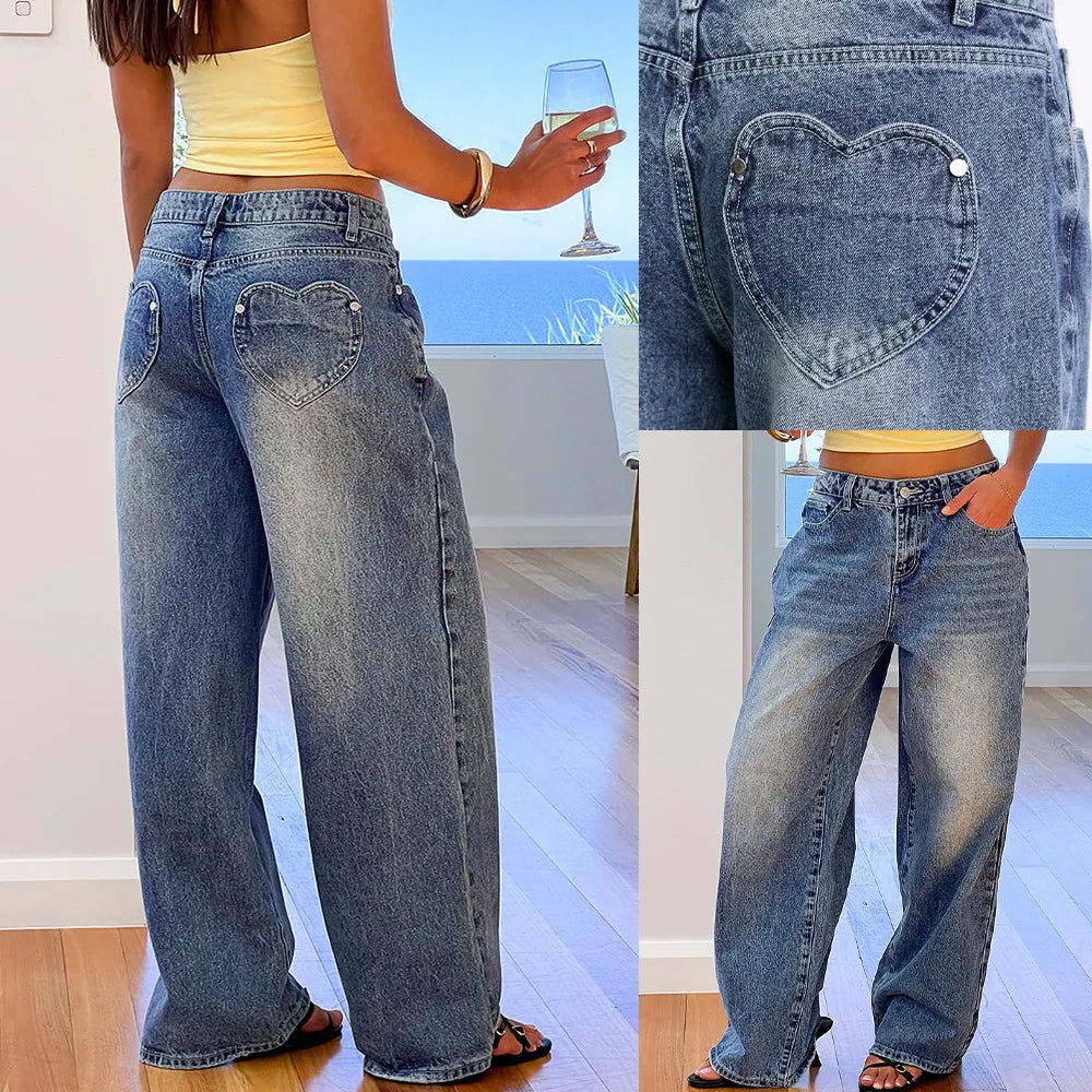 Heart Back Pocket Wide-Leg Jeans