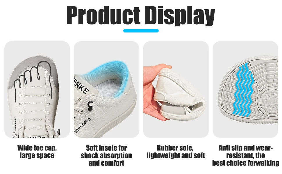 Womens Wide Toe Box Shoes Casual Comfortable Barefoot Slip On Loafers Zero Drop Leather Canvas