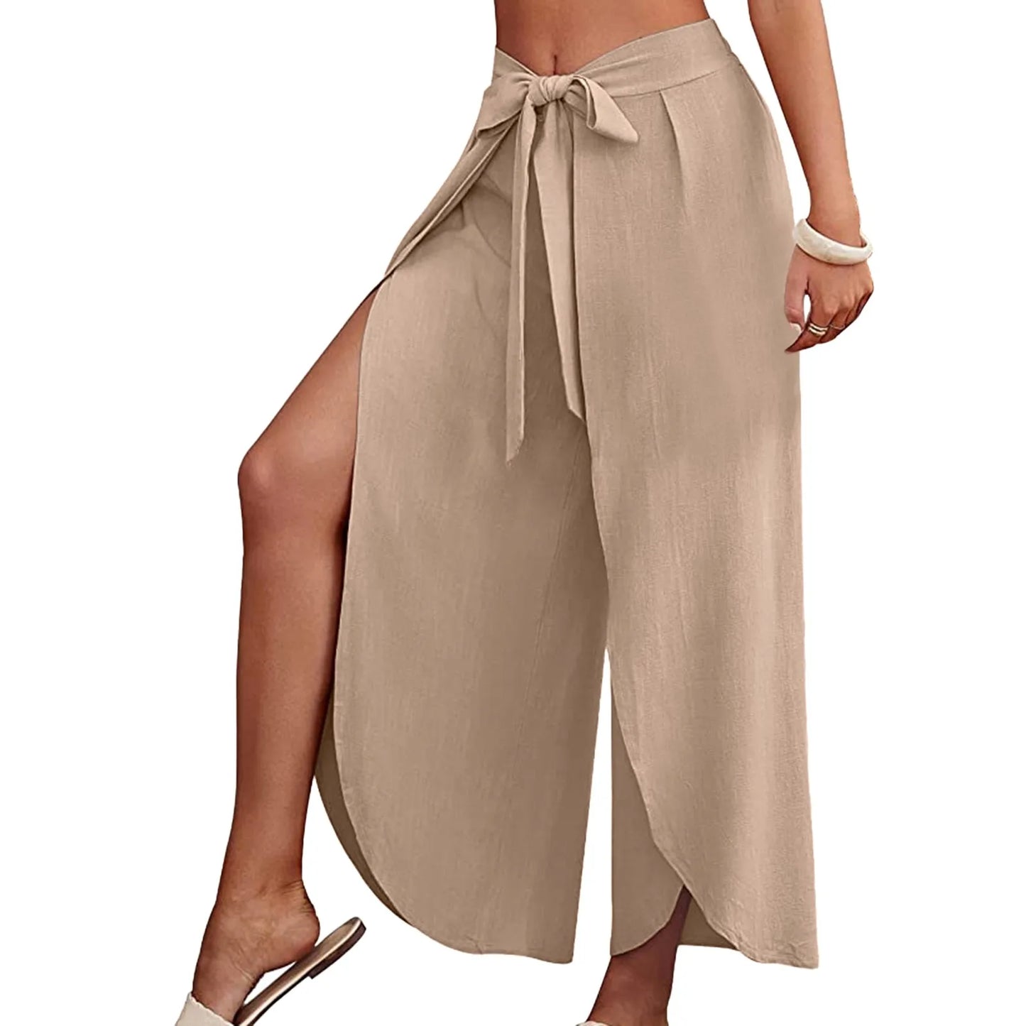 Womens Linen Wide Leg Flowy Bootcut Pants
