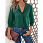 Plus Size 1XL-5XL Autumn New Women's Lapel Simple Solid Color V-neck Shirt