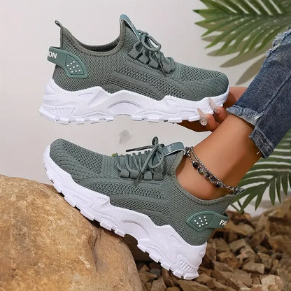 Fashion Knitted Sneakers for Women Mesh Breathable Lace-up Casual Sports Shoes