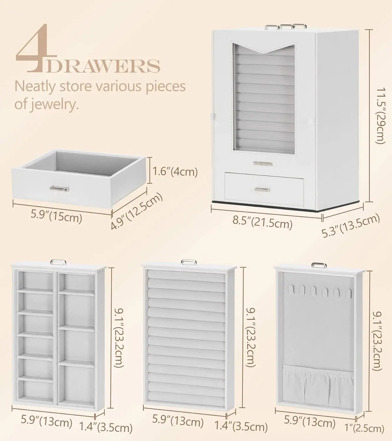 Jewelry Organizer with Transparent Window Necklace Hooks Jewelry Box Display
