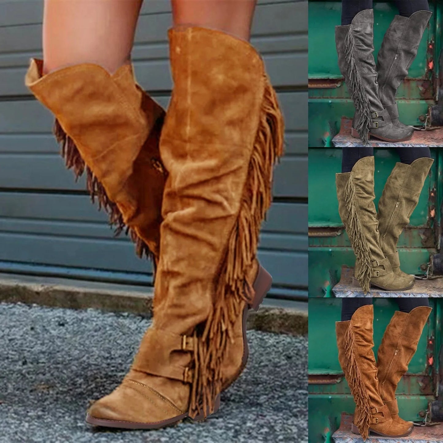 Women's Fringe Vintage Knee high Boot with Tassel