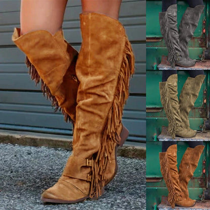 Women's Fringe Vintage Knee high Boot with Tassel
