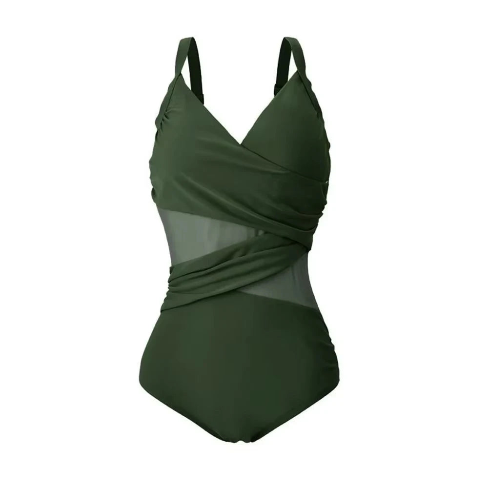 2025 New Sexy Plus Size One Piece Swimsuit Mesh Patchwork