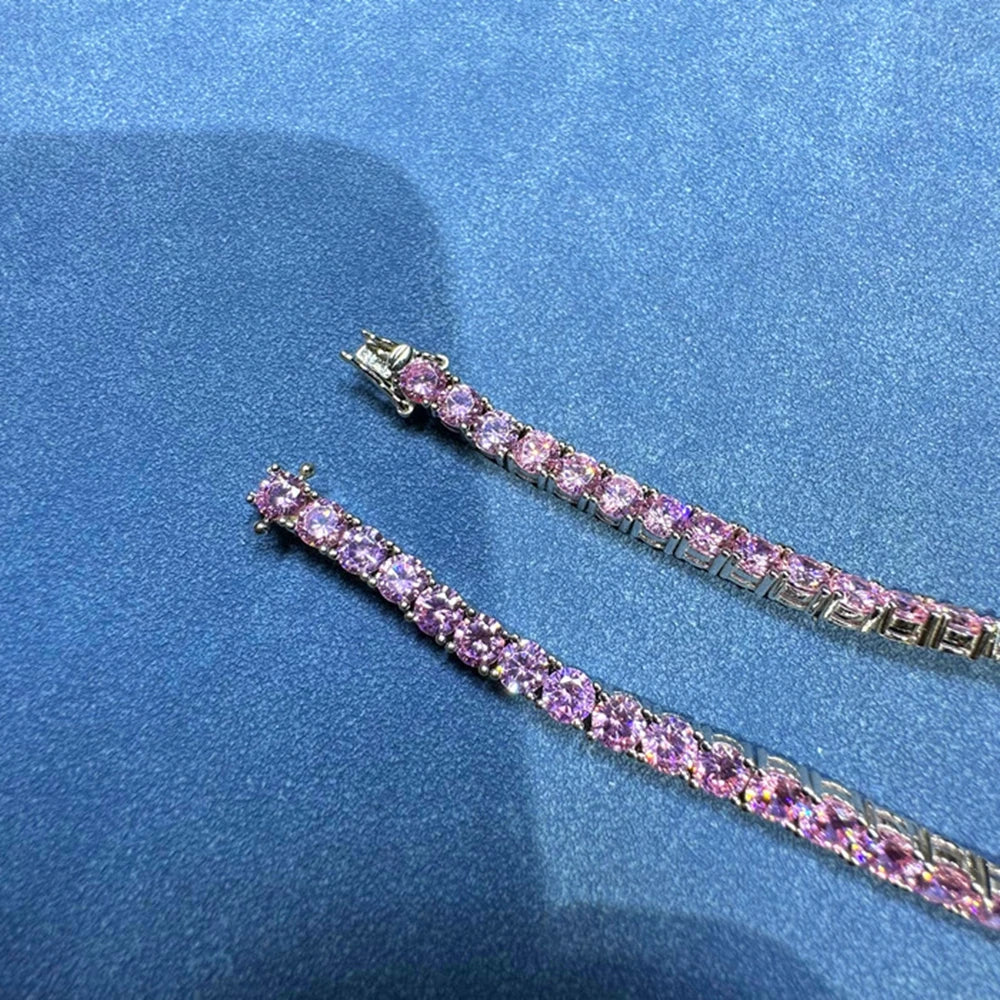 New In Solid 925 Sterling Silver 5MM Lab Pink Sapphire Gemstone Tennis Chain Bracelets