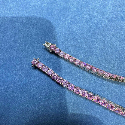 New In Solid 925 Sterling Silver 5MM Lab Pink Sapphire Gemstone Tennis Chain Bracelets