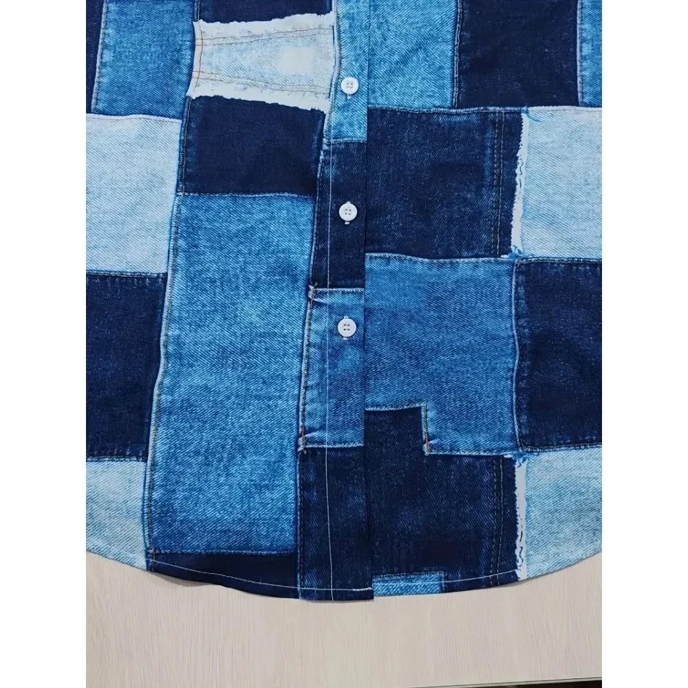Plus Size 1XL-5XL Women's Autumn Checkered Button Up Shirt Long Sleeve