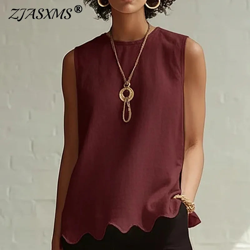 Fashion Spring Round Neck Hem Blouse