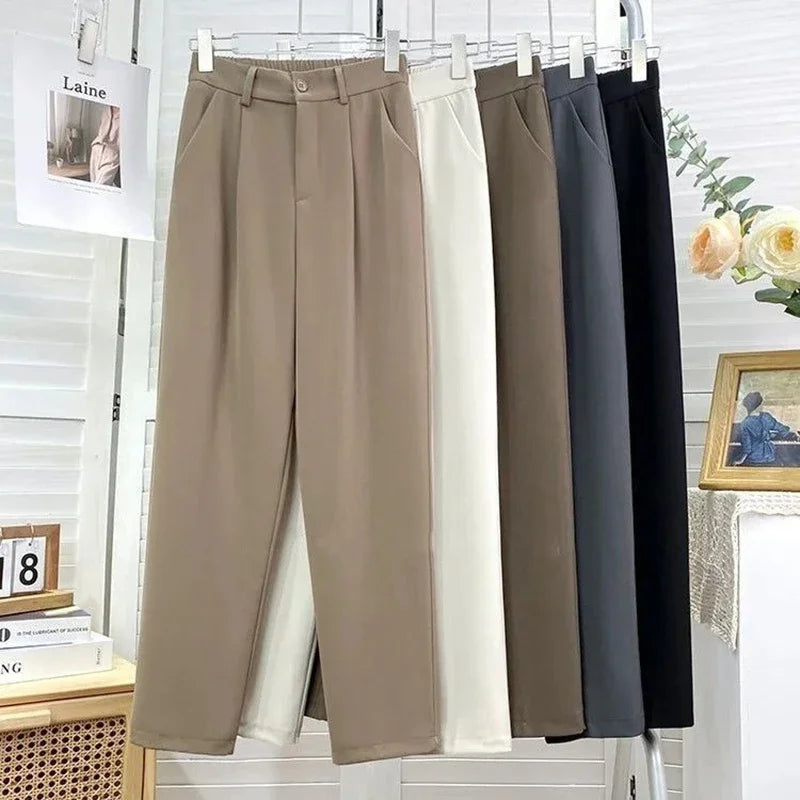Fall Spring Black Suit Haren Pants Elastic High Waist Casual