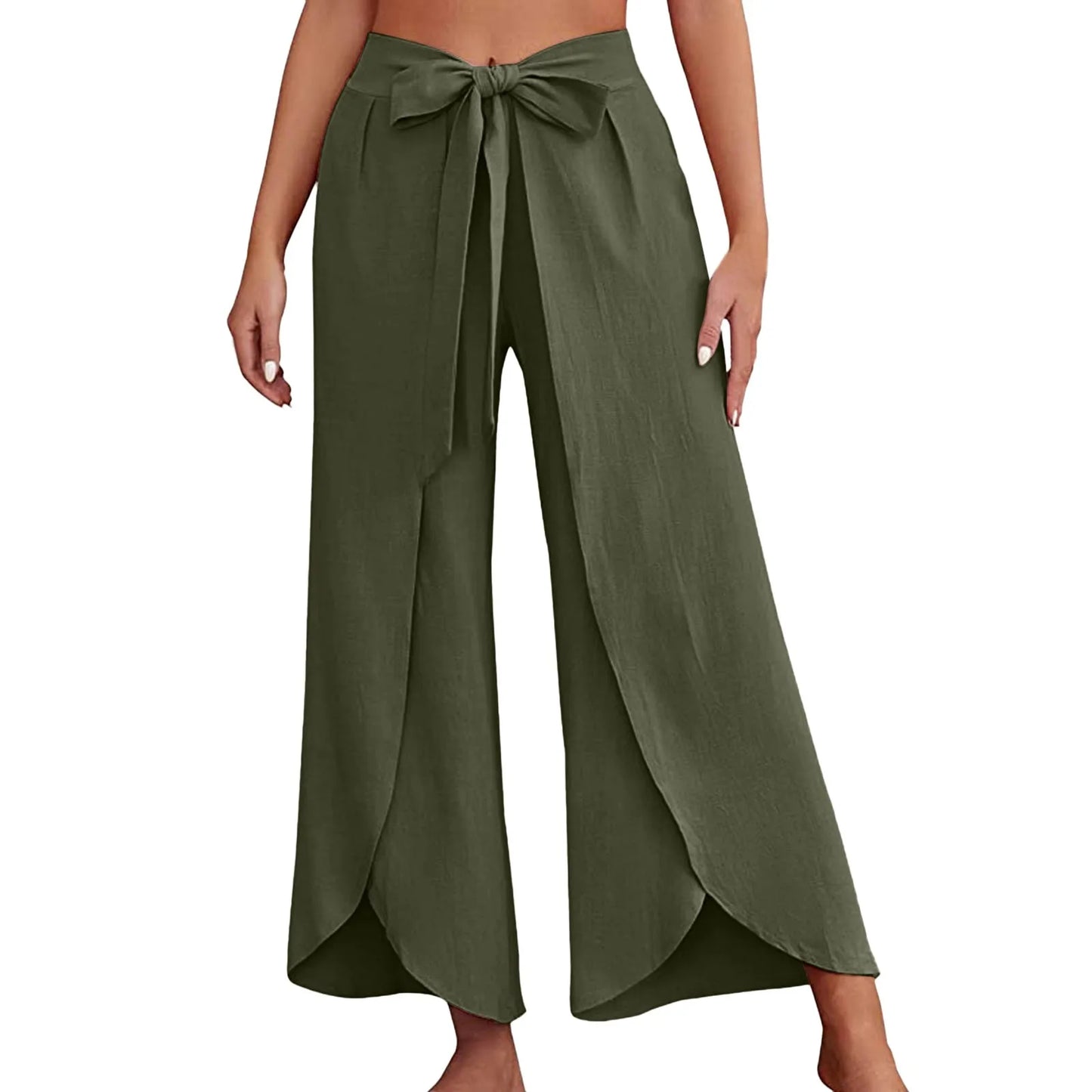 Womens Linen Wide Leg Flowy Bootcut Pants